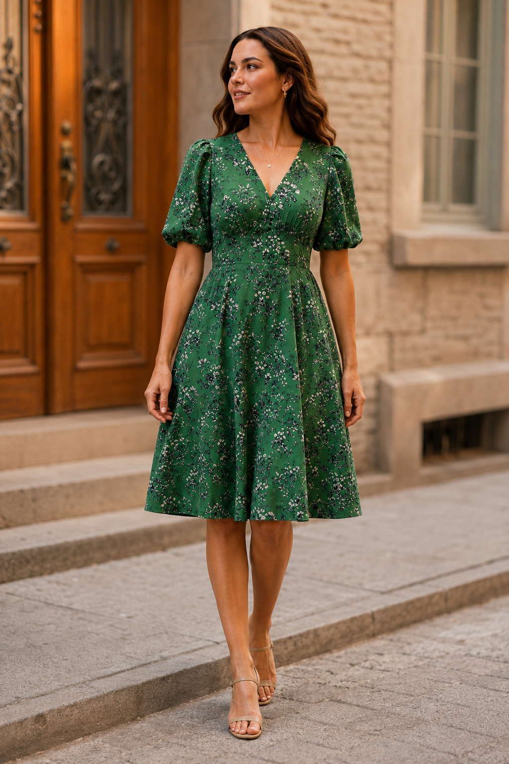 Talia Green Floral Fit & Flare Dress