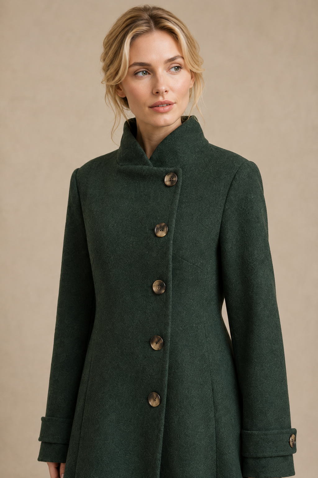 Harper Retro Flared Coat Side Buttons Elegant