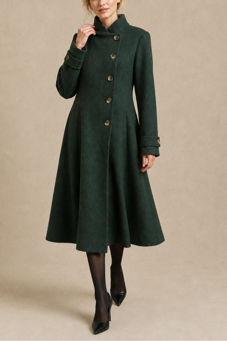 Harper Retro Flared Coat Side Buttons Elegant