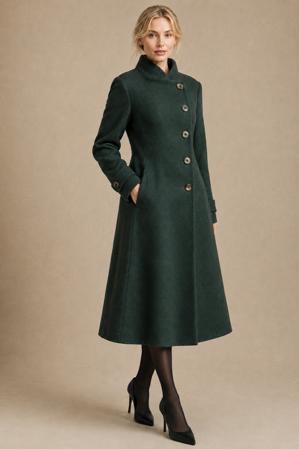 Harper Retro Flared Coat Side Buttons Elegant