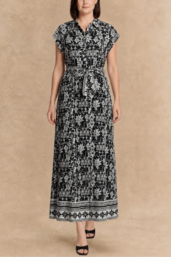Melodie Black & White Floral Shirt Dress