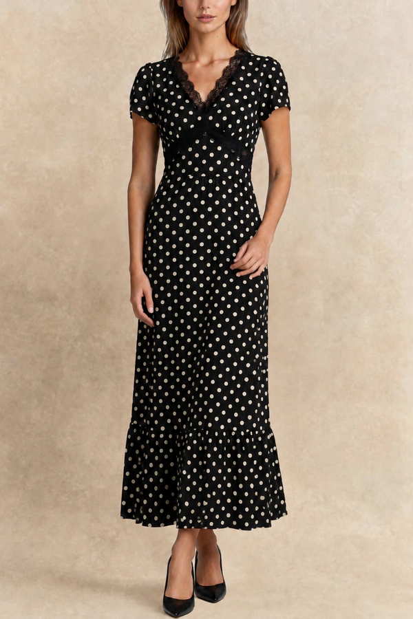Constance robe maxi noire à pois