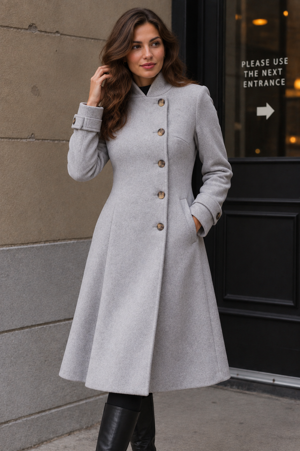 Harper Retro Flared Coat Side Buttons Elegant