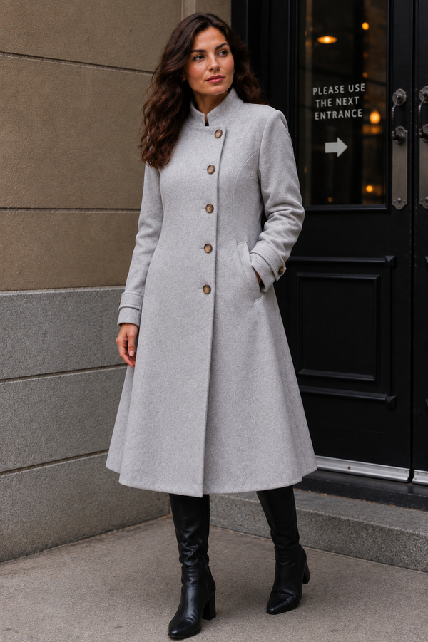Harper Retro Flared Coat Side Buttons Elegant