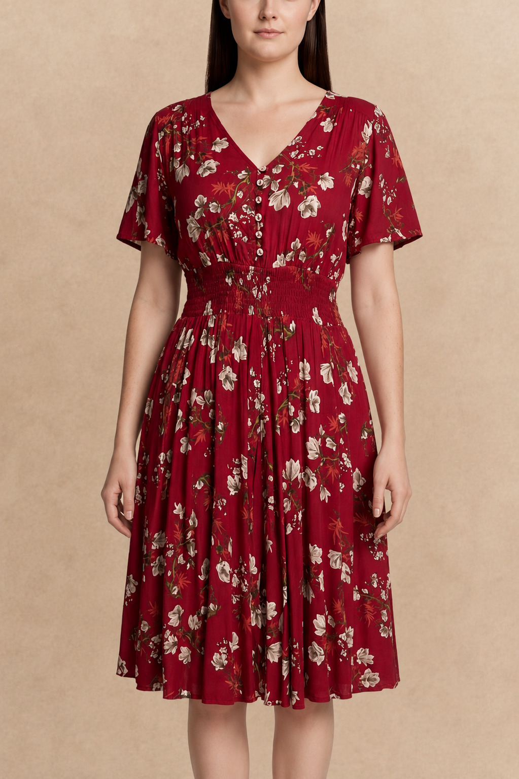 Dimi Floral Short Dress Smocked Waist Pockets