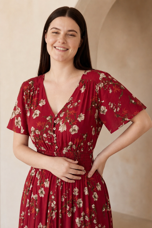 Dimi Floral Short Dress Smocked Waist Pockets