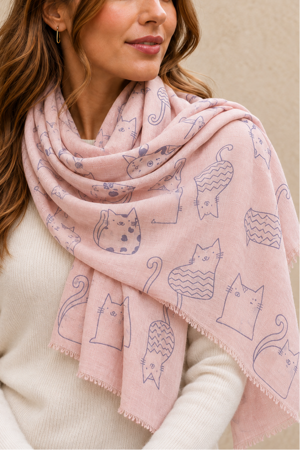Foulard long rose à imprimé animalier