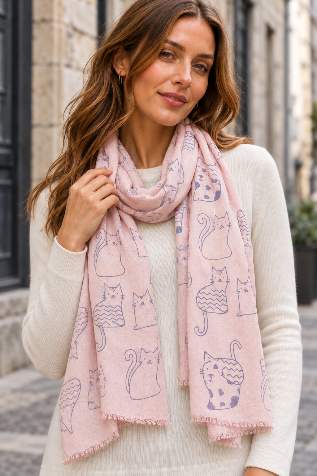 Foulard long rose à imprimé animalier