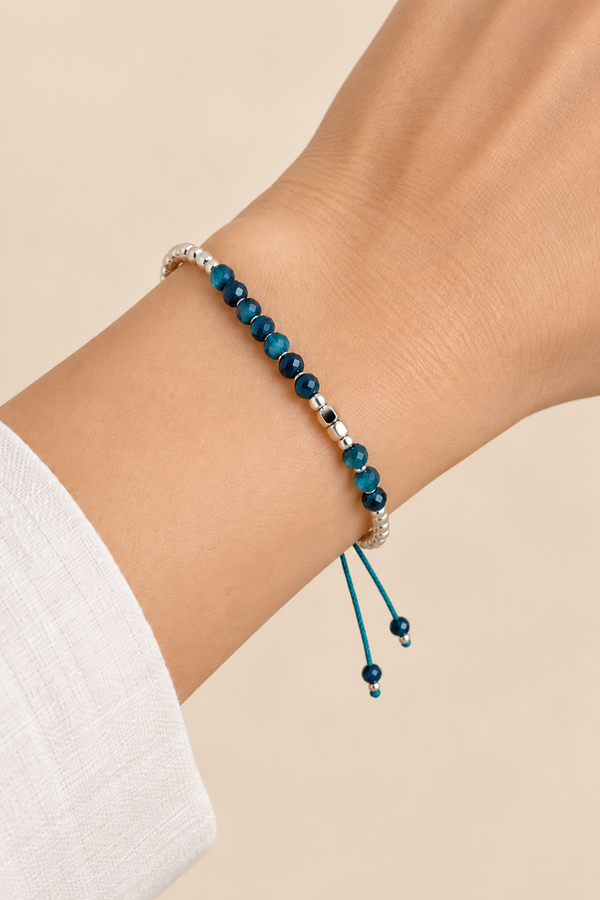 Bracelet de perles en pierre naturelle bleue | Accents plaqués or