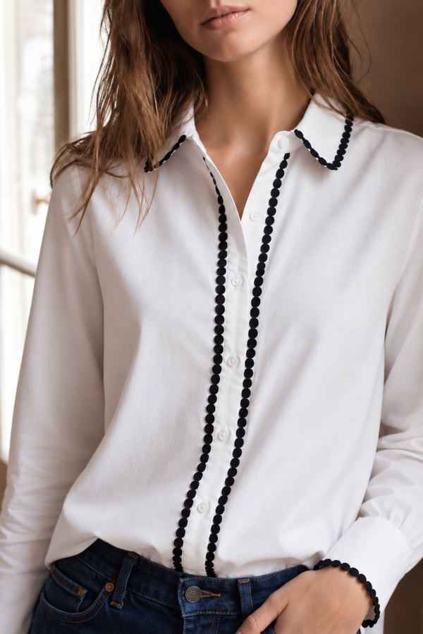 Amelie Contrast-Trim Button Blouse