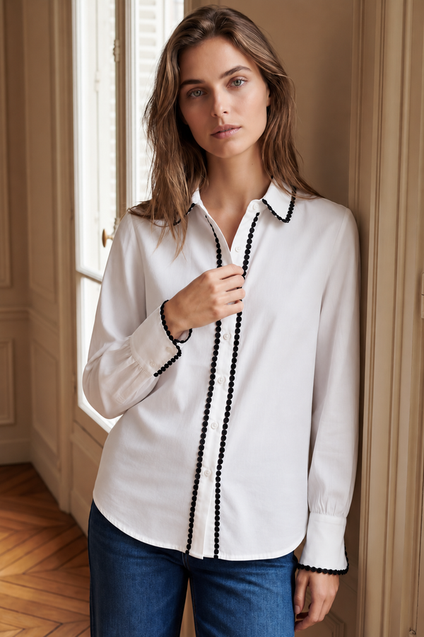 Amelie Contrast-Trim Button Blouse