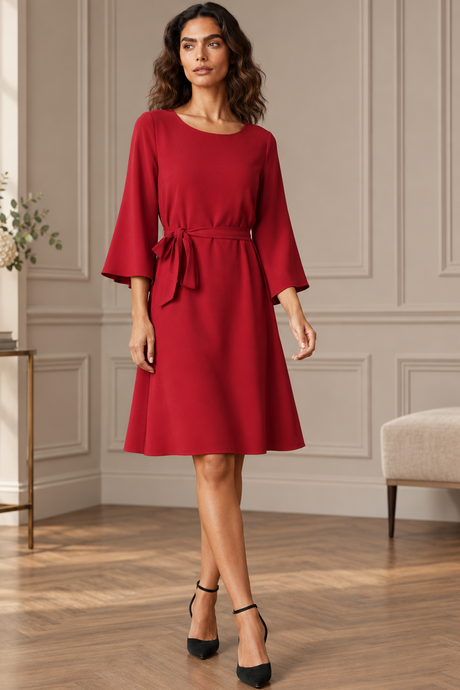Jennifer Solid Belted Dress
