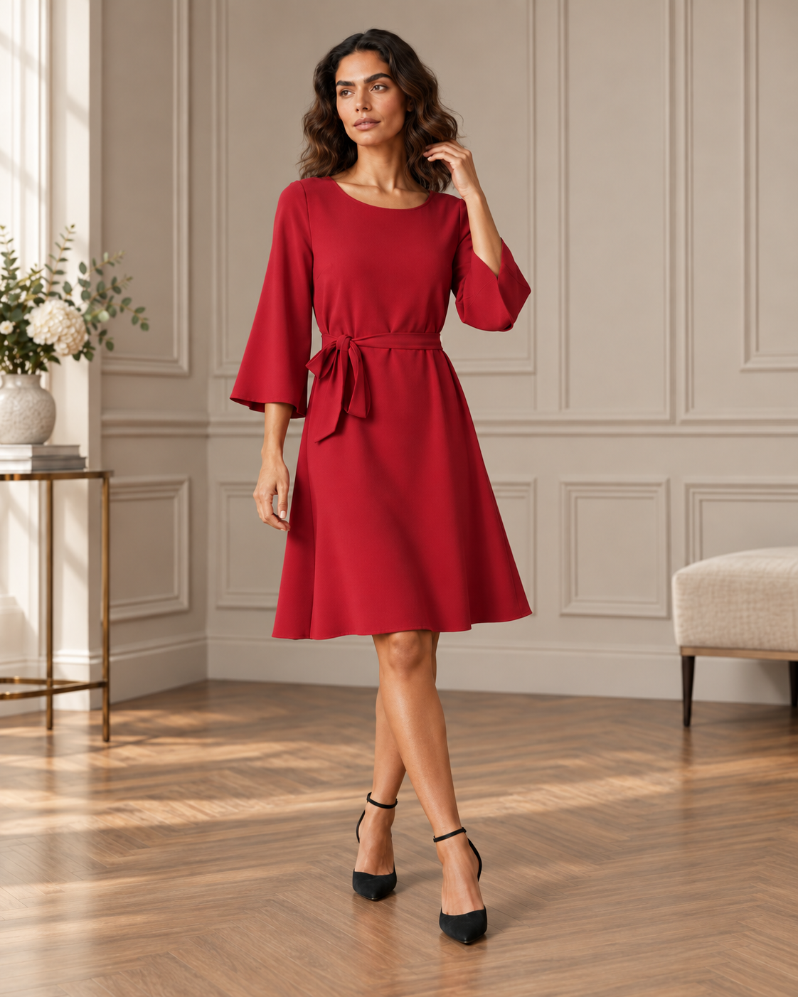Jennifer Solid Belted Dress