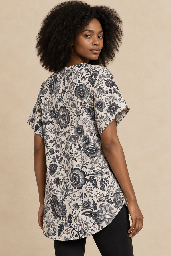 Amalia |  Printed High-Low V-Neck Top
