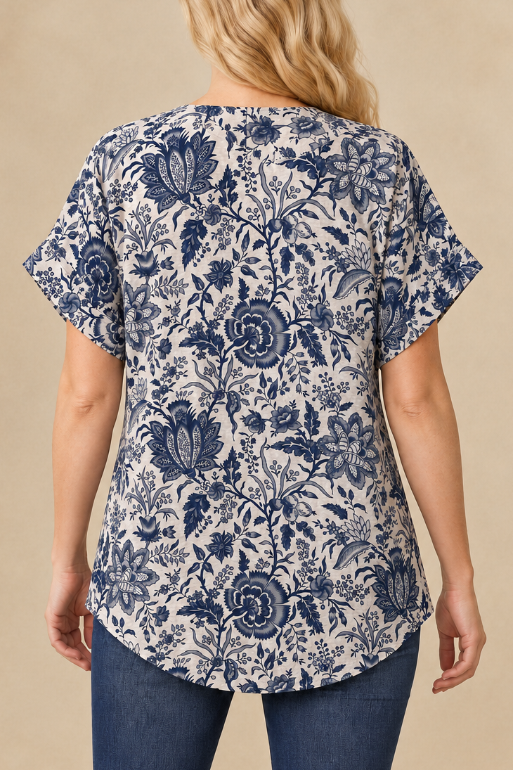 Amalia |  Printed High-Low V-Neck Top