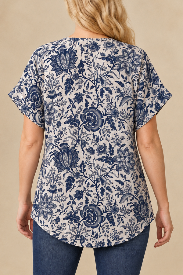 Amalia |  Printed High-Low V-Neck Top