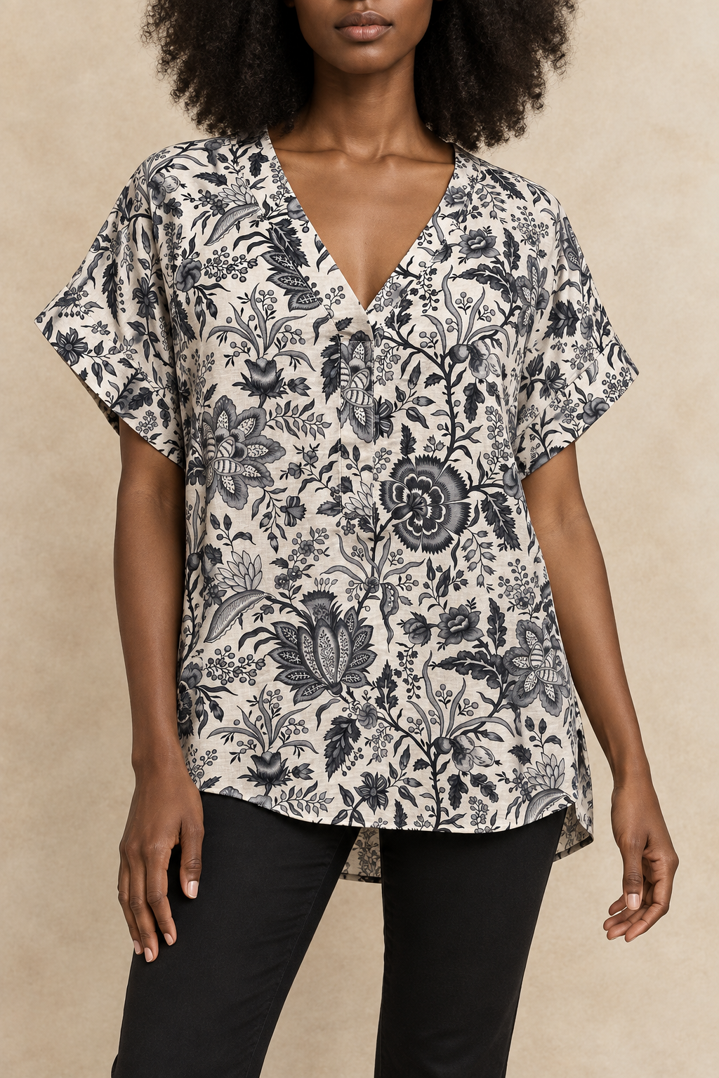 Amalia |  Printed High-Low V-Neck Top