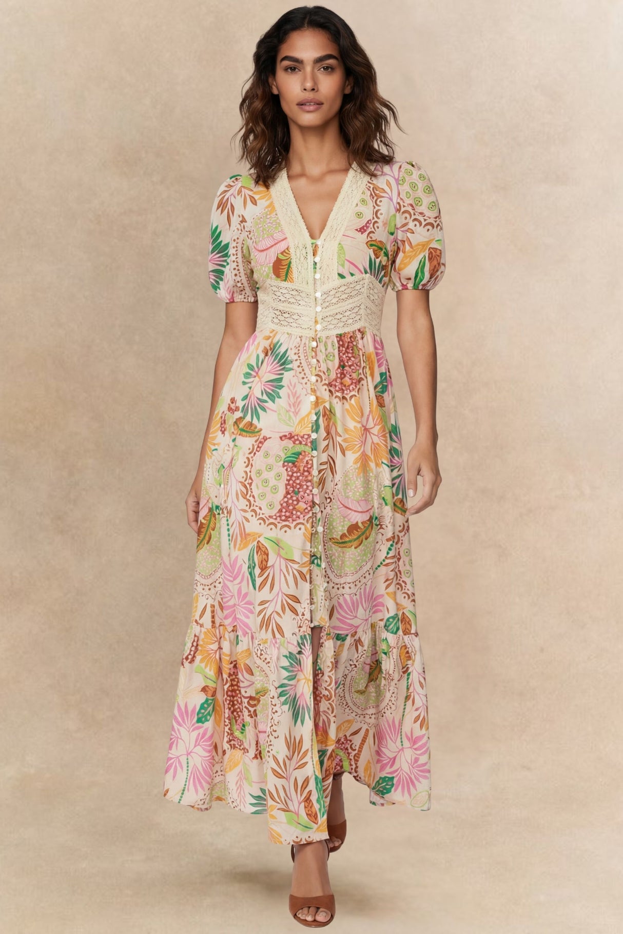 Chloe Robe Imprimé Floral Bordure Dentelle 