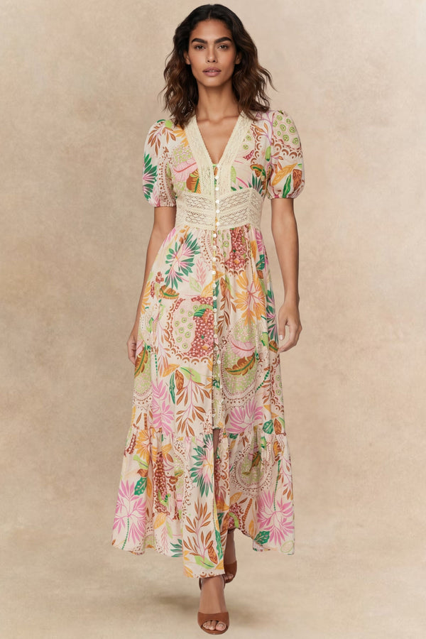 Chloe Robe Imprimé Floral Bordure Dentelle 