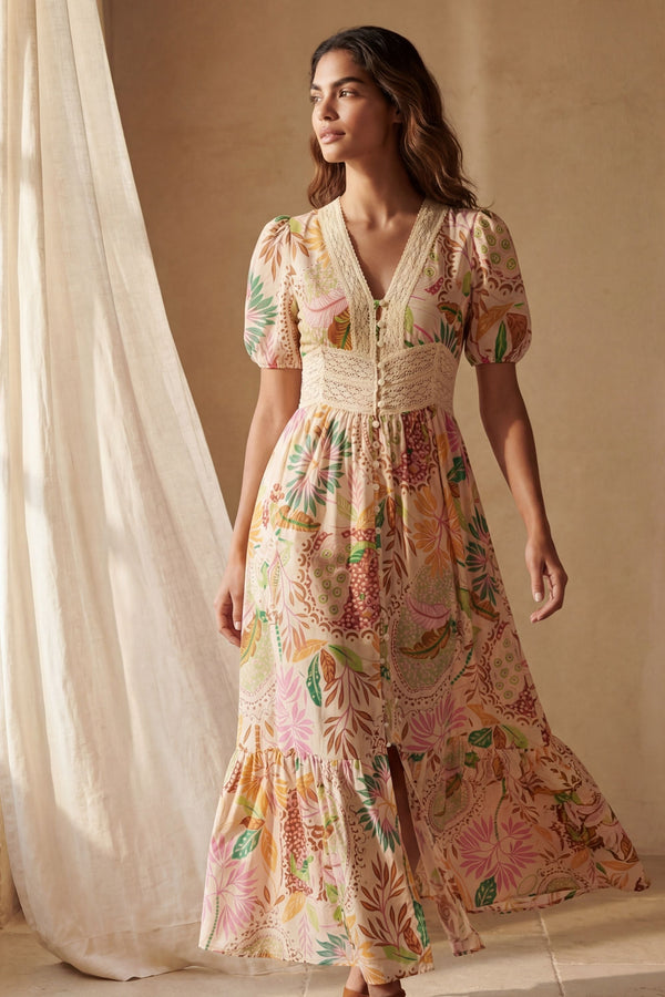 Chloe Robe Imprimé Floral Bordure Dentelle 
