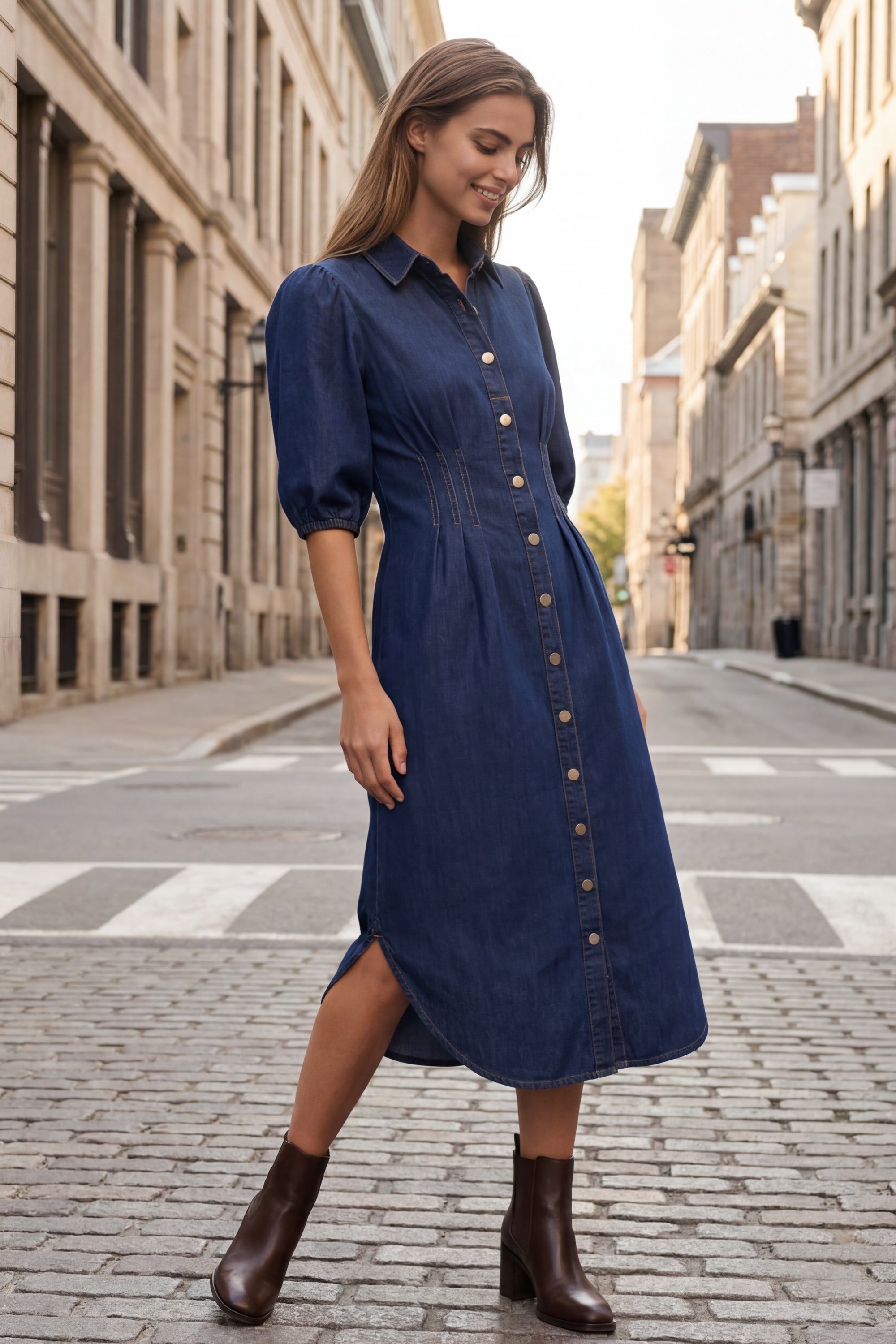 Chrystele Denim Midi Shirt Dress - Onze Montreal