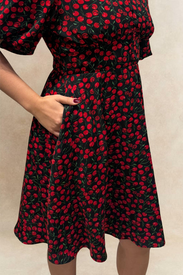 Cindy Black Cherry Fit and Flare Dress Flowy Sleeves