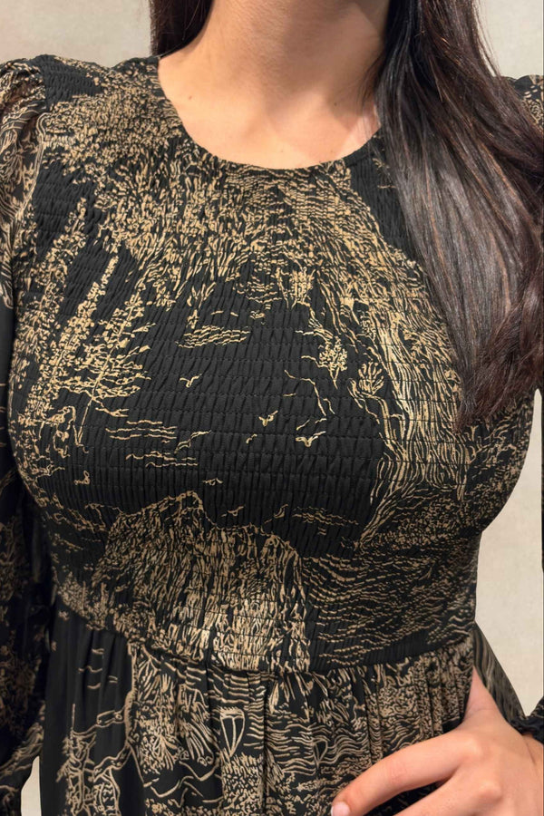 Francesca Black Smocked Dress