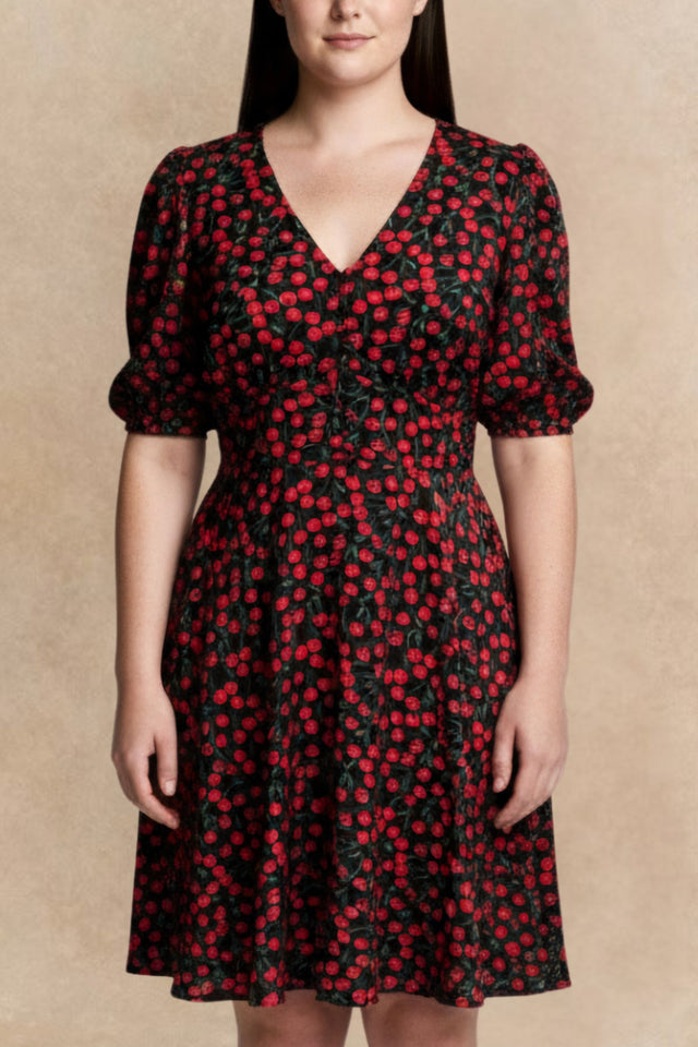 Cindy Black Cherry Fit and Flare Dress Flowy Sleeves