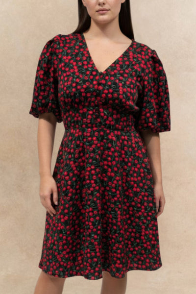 Cindy Cherry Print Fit & Flare Dress - Onze Montreal