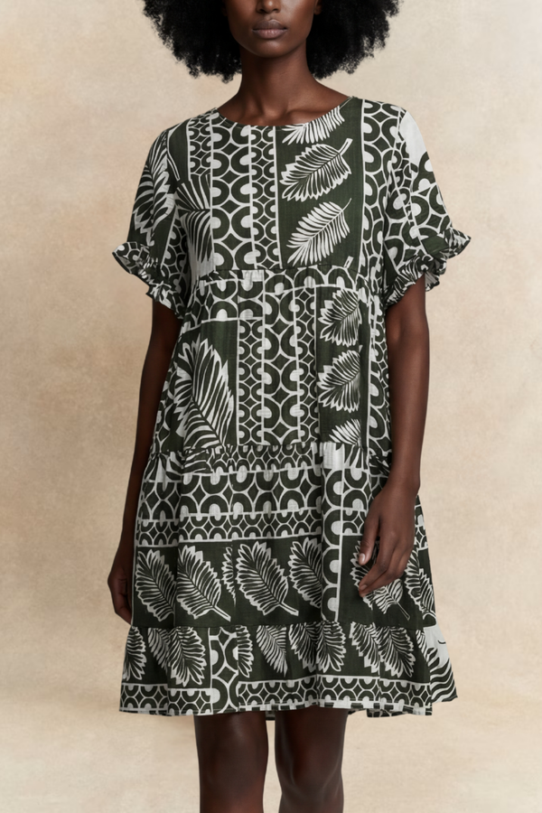 Clara Robe Ample Trapeze Tropical Vert 