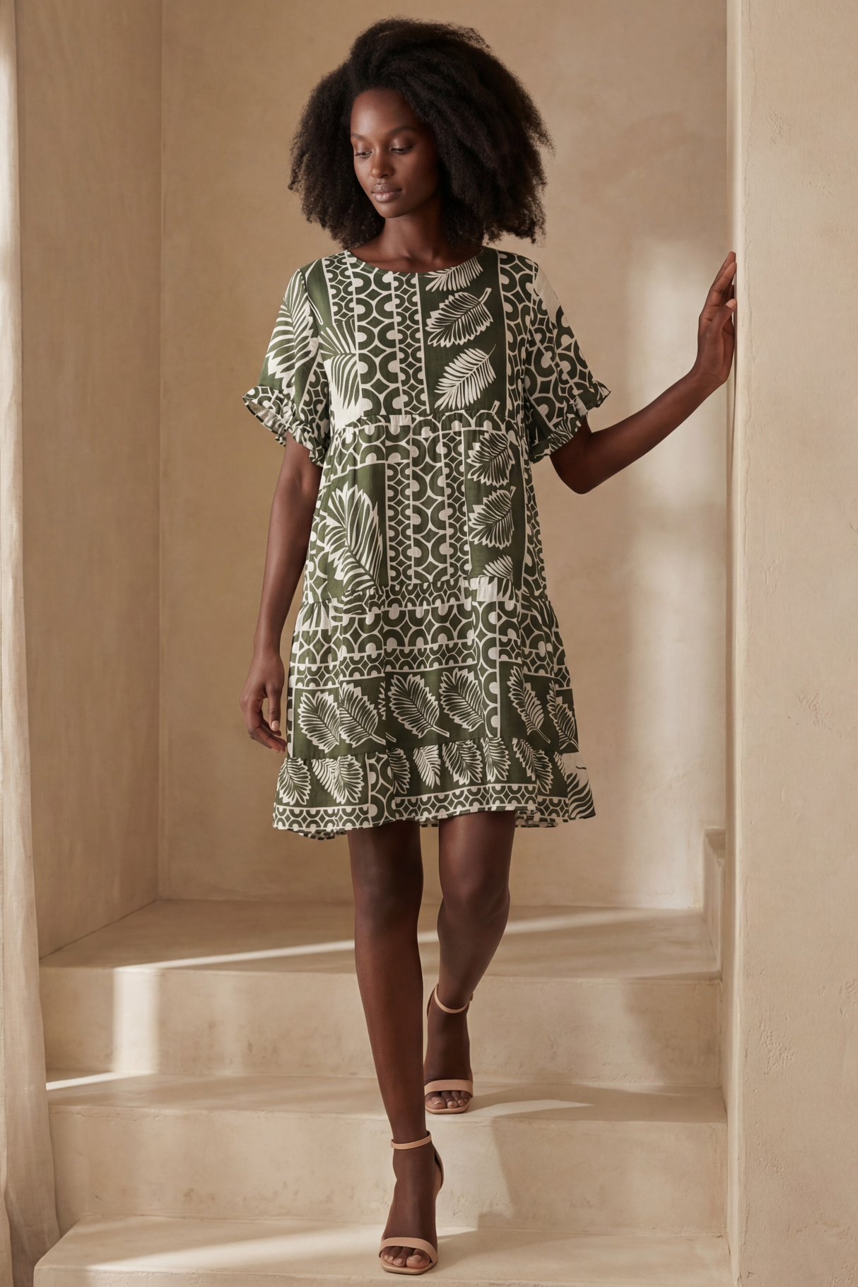 Clara Robe Ample Trapeze Tropical Vert 