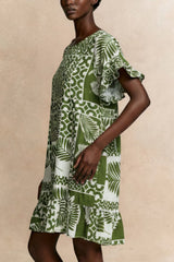PRE-SALE | Clara White Dress Green Tropical