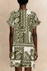 PRE-SALE | Clara White Dress Green Tropical