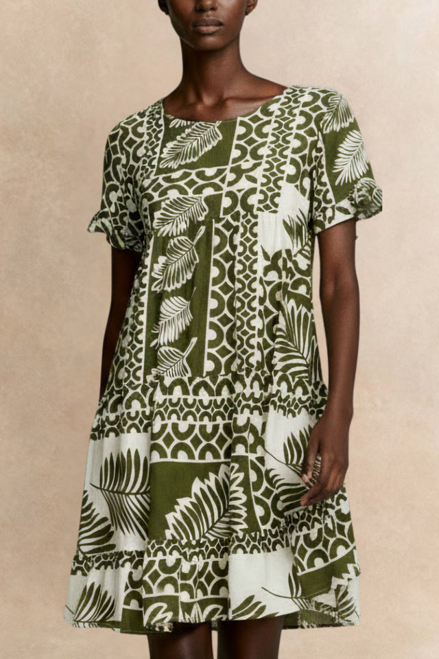 PRE-SALE | Clara White Dress Green Tropical