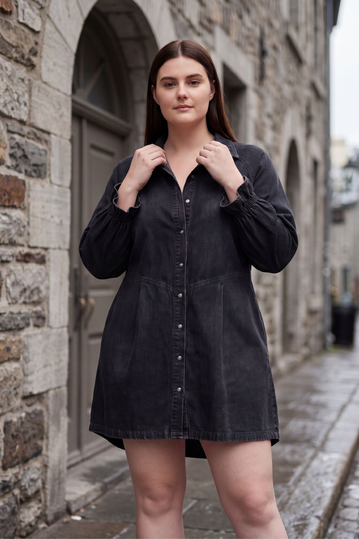 Clotilde Robe Jean Boutons Poignets Froissés