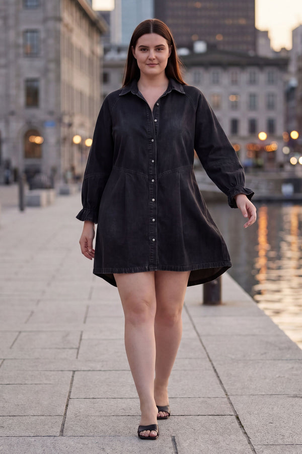 Clotilde Robe Jean Boutons Poignets Froissés