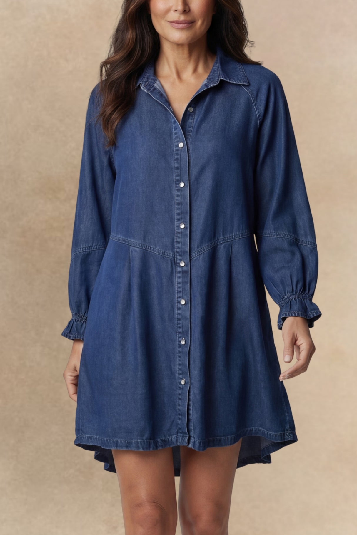 Clotilde Robe Jean Boutons Poignets Froissés