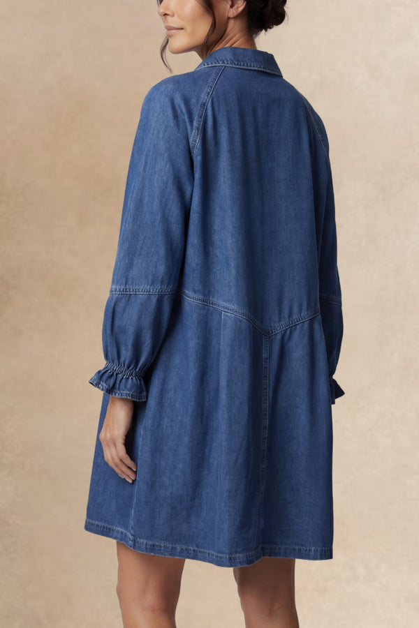 Clotilde Robe Jean Boutons Poignets Froissés