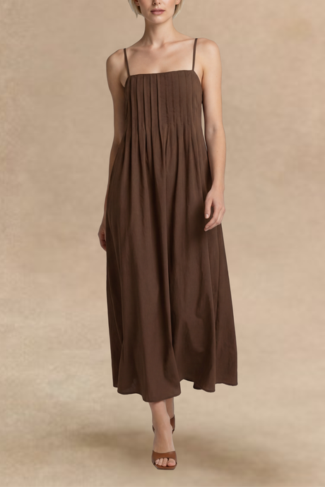 Colette Robe Midi Bretelles Fines Corsage Plissé