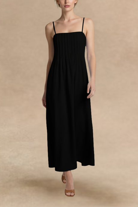 Colette Robe Midi Bretelles Fines Corsage Plissé