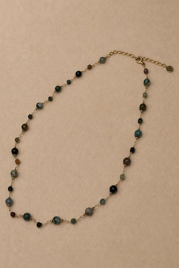 Long Natural Stone Beaded Necklace