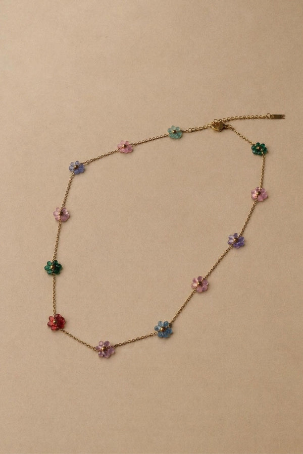 Collier Fleurs Perles Multicolores
