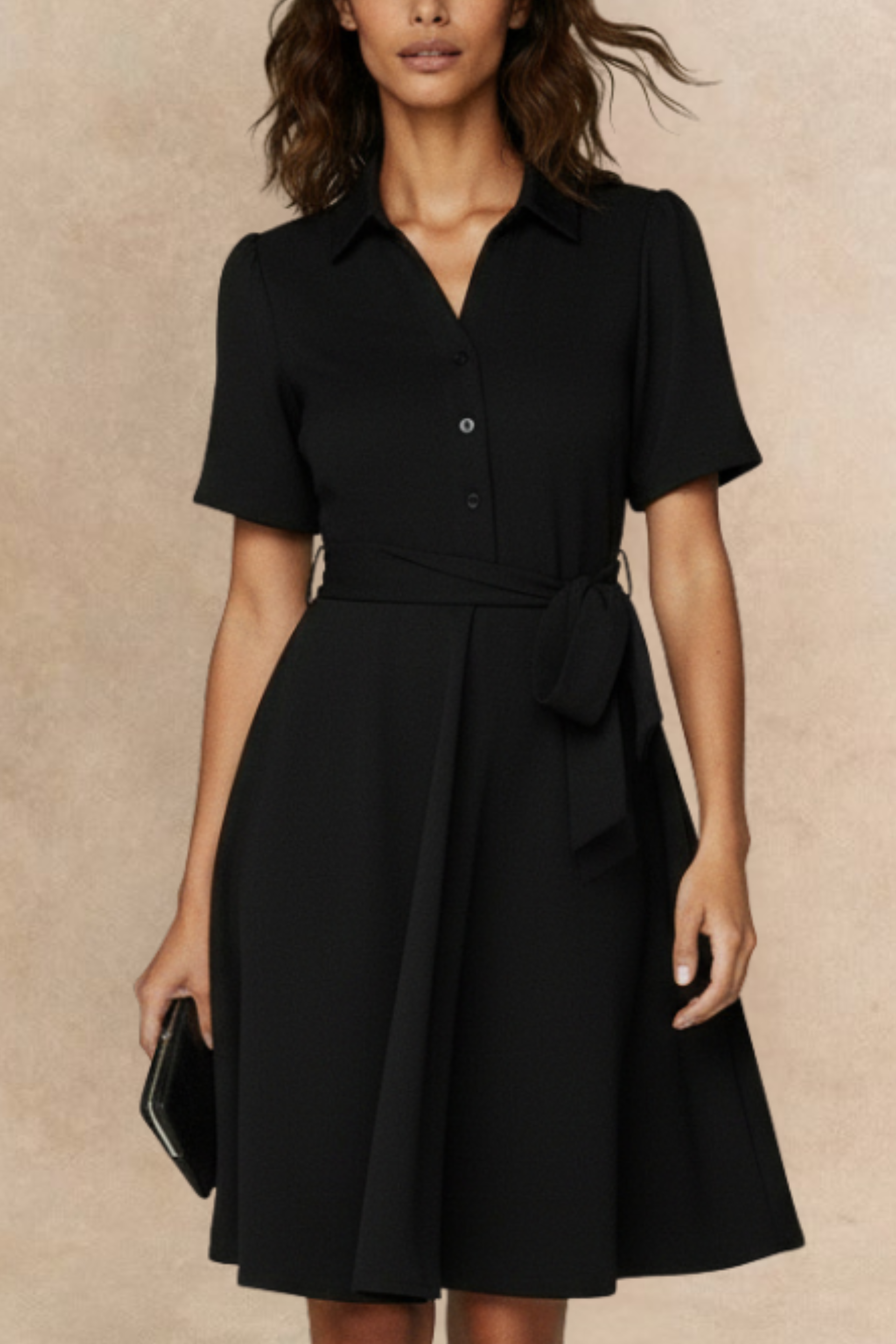 slim fit dress slacks Women's Black Tie-Up Neck Satin Fit & Flare Dress