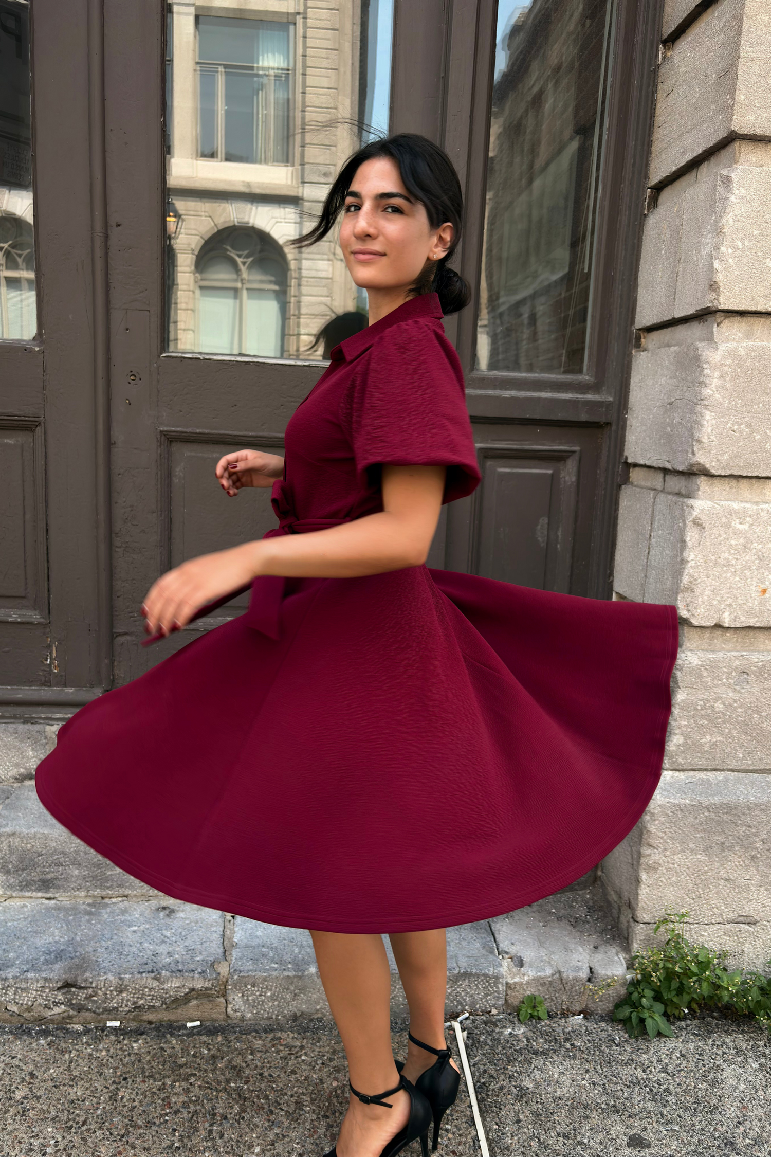 Robe évasée à taille nouée Coralie