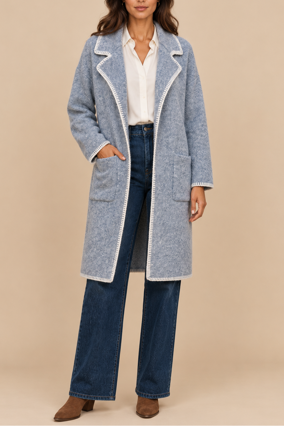 Solana Veste Cardigan Tricot Coutures Contrastées Poches Femme