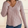 Danielle Casual Cable Knit Long-Sleeved V-Neck Sweater - Onze Montreal