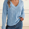 Danielle Casual Cable Knit Long-Sleeved V-Neck Sweater - Onze Montreal