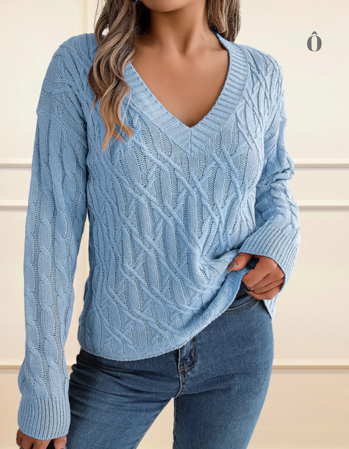 Danielle Casual Cable Knit Long-Sleeved V-Neck Sweater