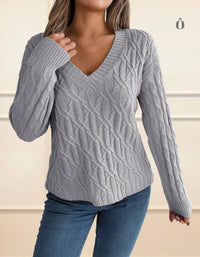 Danielle Casual Cable Knit Long-Sleeved V-Neck Sweater
