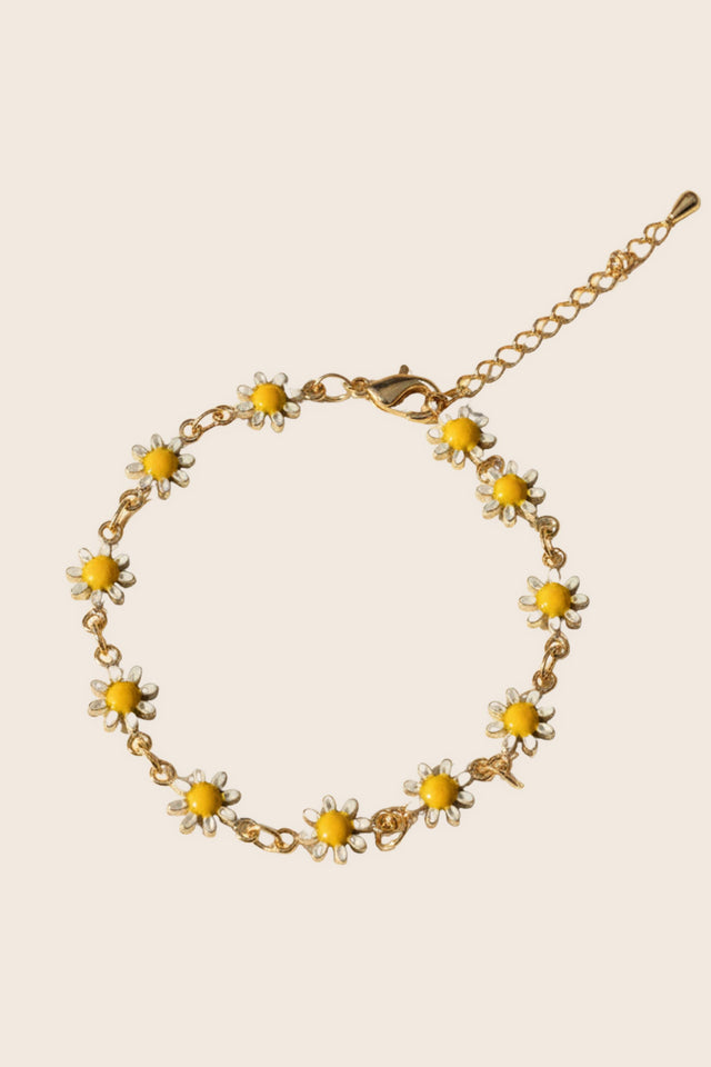 Bracelet chaîne à fleurs marguerites en ton or